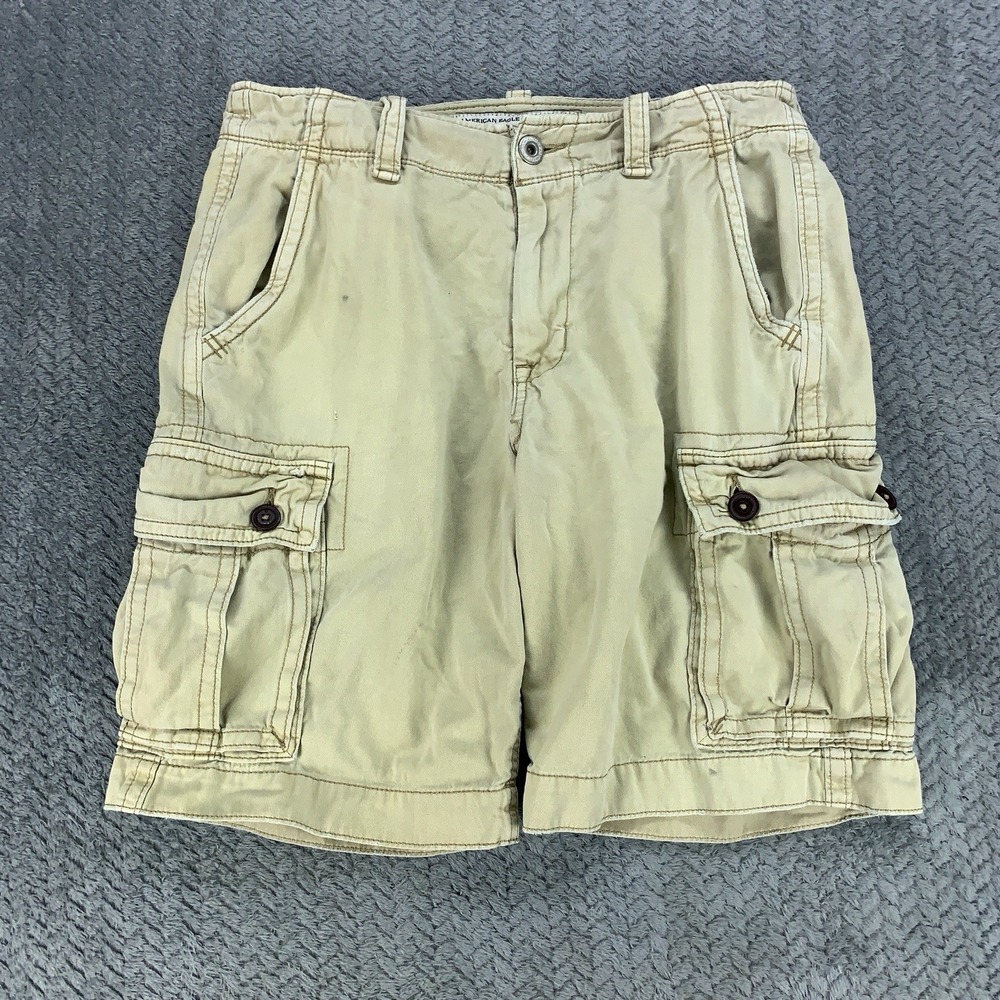 American Eagle Next Cargo Shorts Men's 32 Beige 10" Inseam Grunge‎ Cotton Baggy